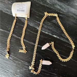 Free People Earrings that match a custom Gold Leaf Face Chain w/ real Rose Quart